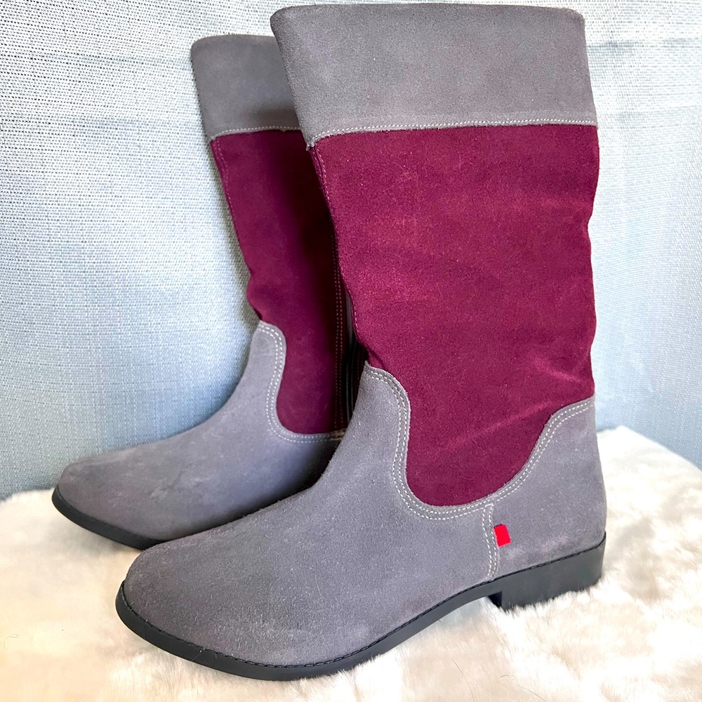 Marc Joseph Big Kids Mid Calf Mini Wooster Riding Boot Gray/Maroon Suede